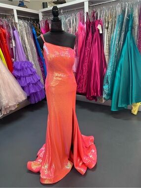 One-Shoulder Coral Sequin Prom Dress